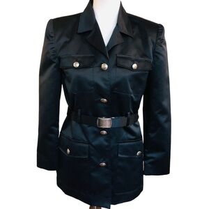 Vintage Black Satin Trench Style Coat by Russ